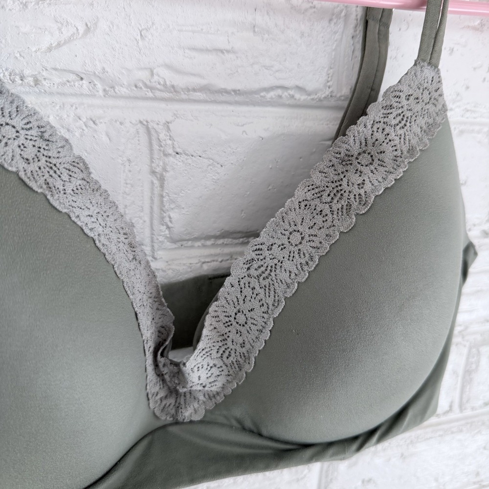 Aerie Green Ombre Real Sunnie Lace Demi Push Up Wireless Bra Size 36D - Picture 2 of 9